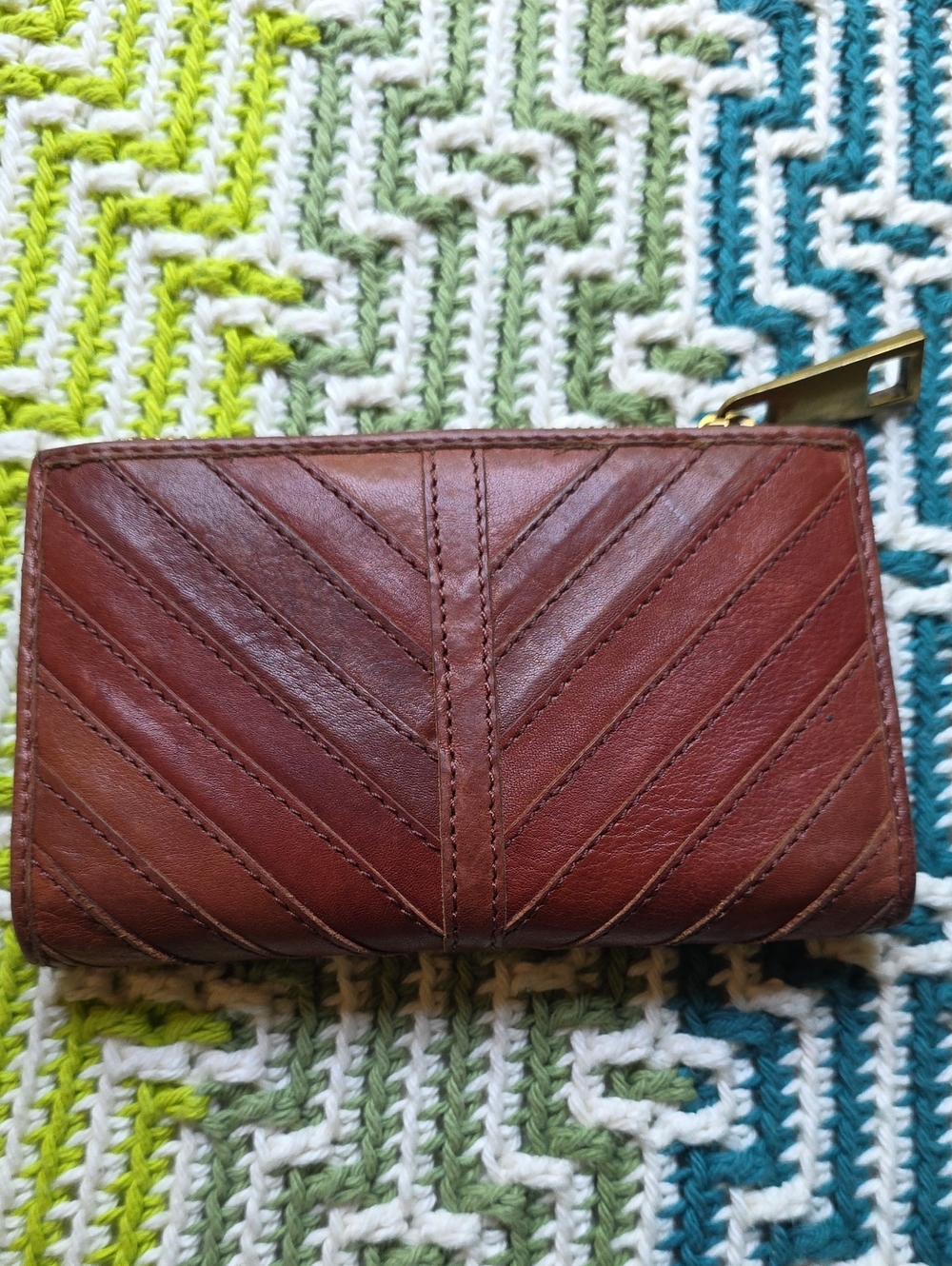 Margot New York Brown Leather Chevron Zip Wallet